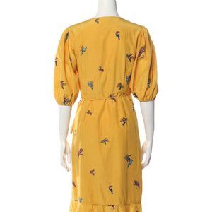 Farm Rio Yellow, Printed with beaded accents, Midi Length Dress, Size XS.